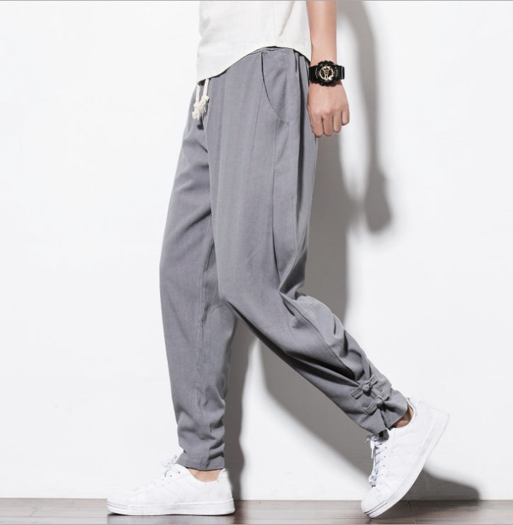 autumn harem pants men 100 pure Linen pants linen hemp Linen pants Hip hop loose Vintage long pants casual joggers