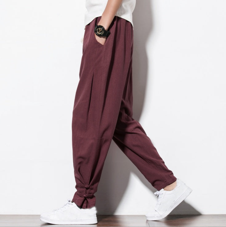 autumn harem pants men 100 pure Linen pants linen hemp Linen pants Hip hop loose Vintage long pants casual joggers