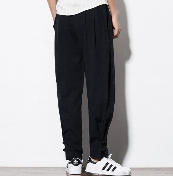 autumn harem pants men 100 pure Linen pants linen hemp Linen pants Hip hop loose Vintage long pants casual joggers