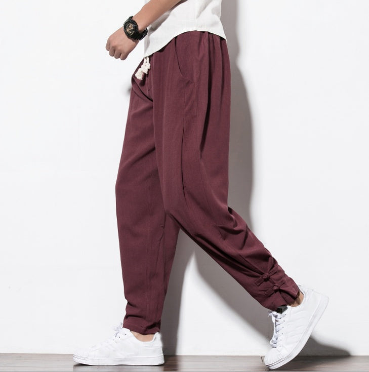 autumn harem pants men 100 pure Linen pants linen hemp Linen pants Hip hop loose Vintage long pants casual joggers